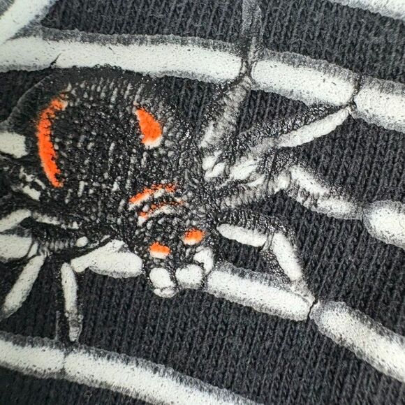 Vintage 90s Halloween Black BOO Ghost Shirt L Glow Spider Web Long Sleeve Hanes - Picture 10 of 10